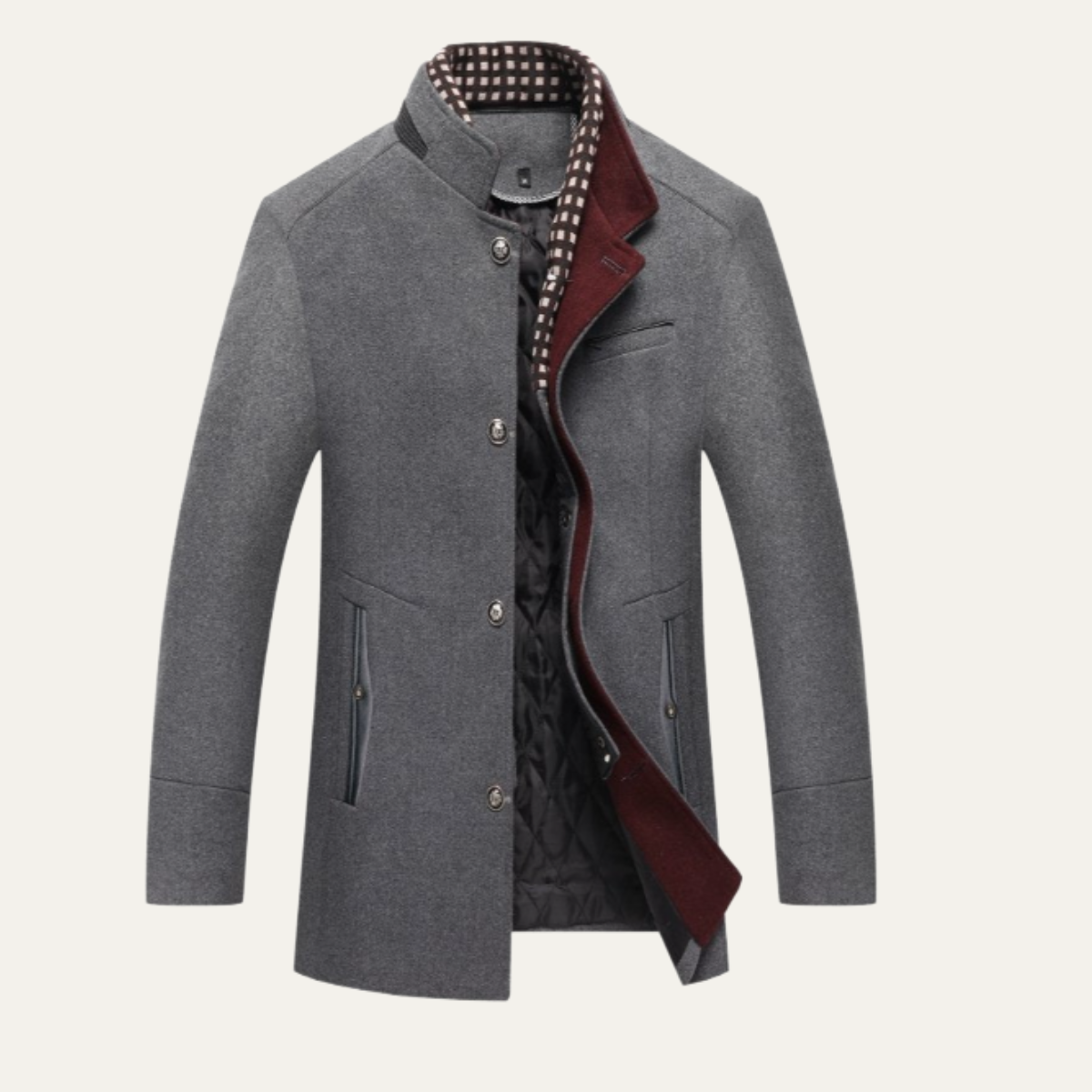 Callum | Men's Classic Wool Winter Coat Navy Quilted Lining