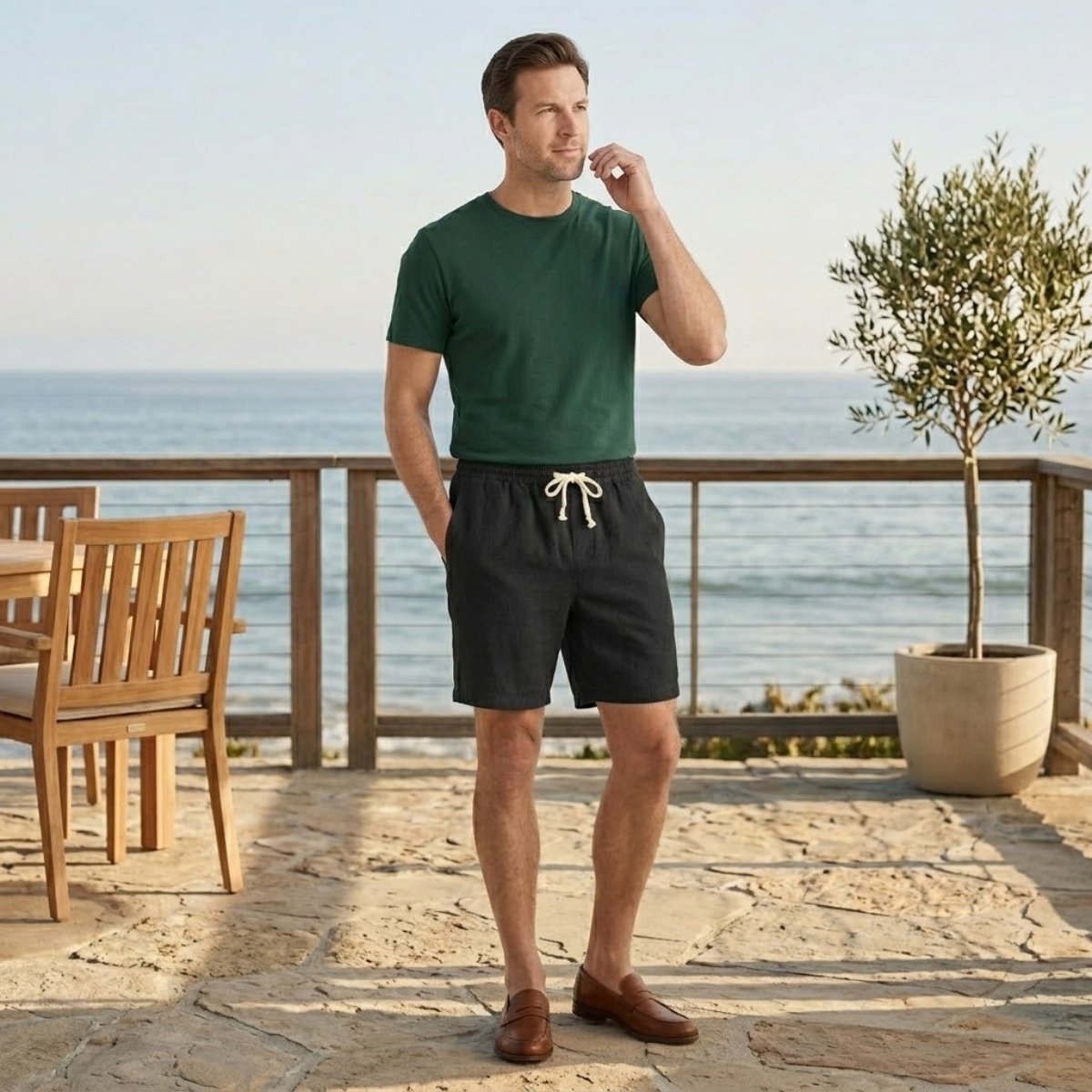 Ivas | Men's Casual Linen Shorts Black Drawstring