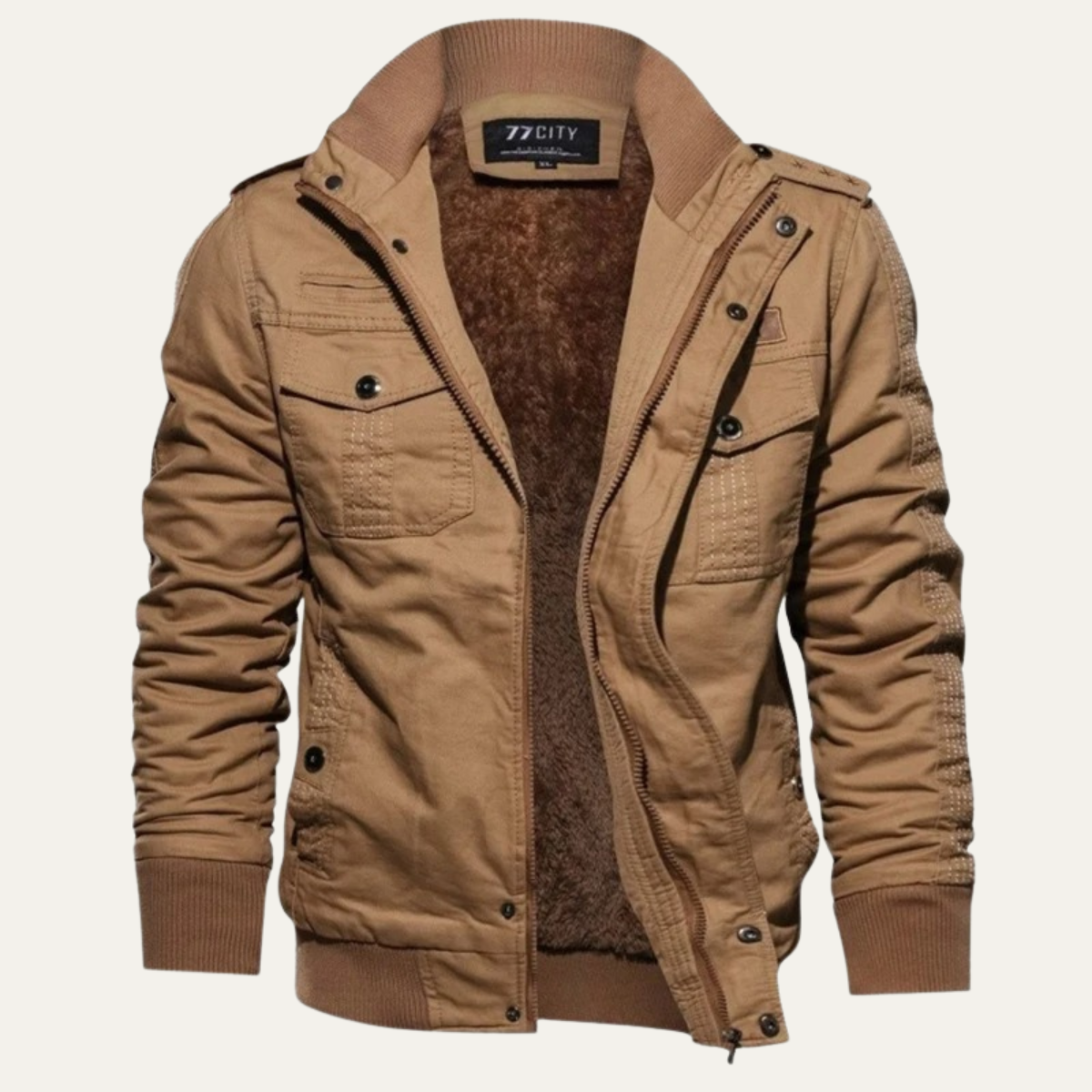 Axel | Men's Casual Quilted Bomber Jacket Beige Sherpa Lined