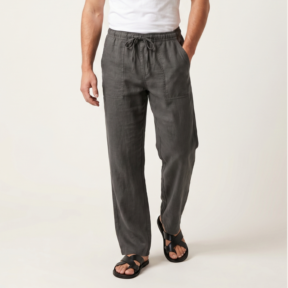 Enzo | Men's Linen Pants Charcoal Wide Leg Drawstring