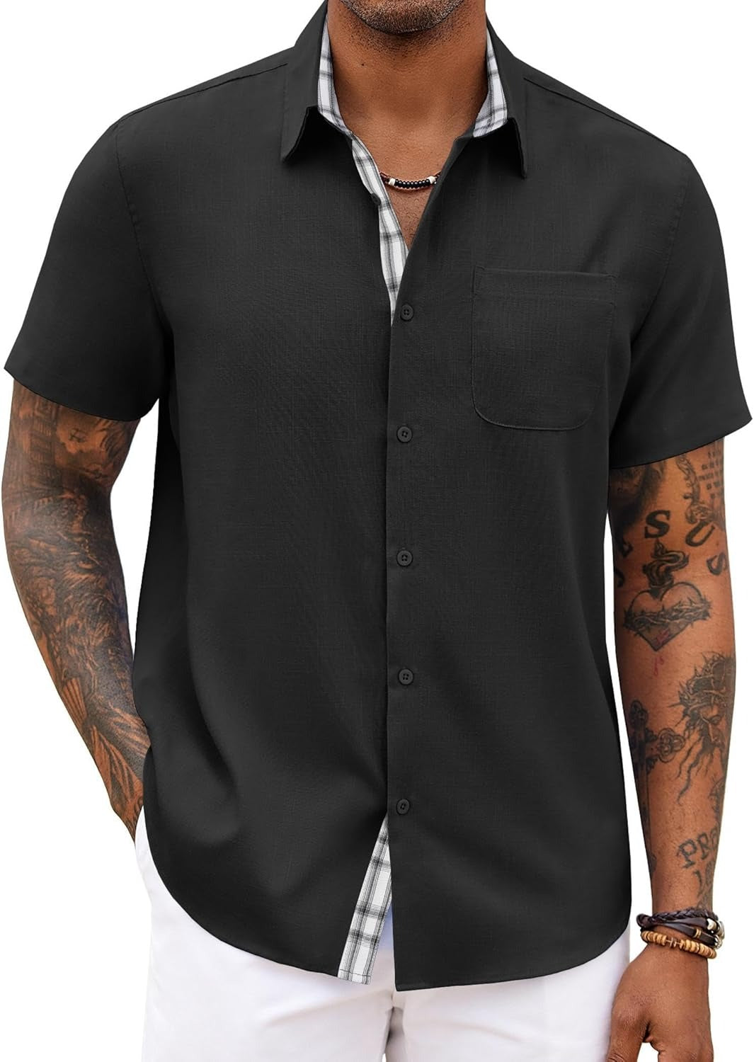 Demi | Men's Linen Shirt Light Blue Short Sleeve Button Down
