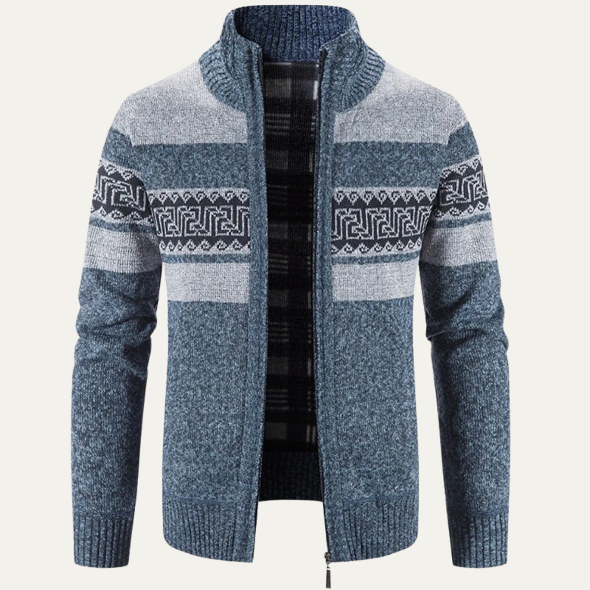 Ezra | Men's Striped Cardigan Sweater Gray Geometric Zip Up