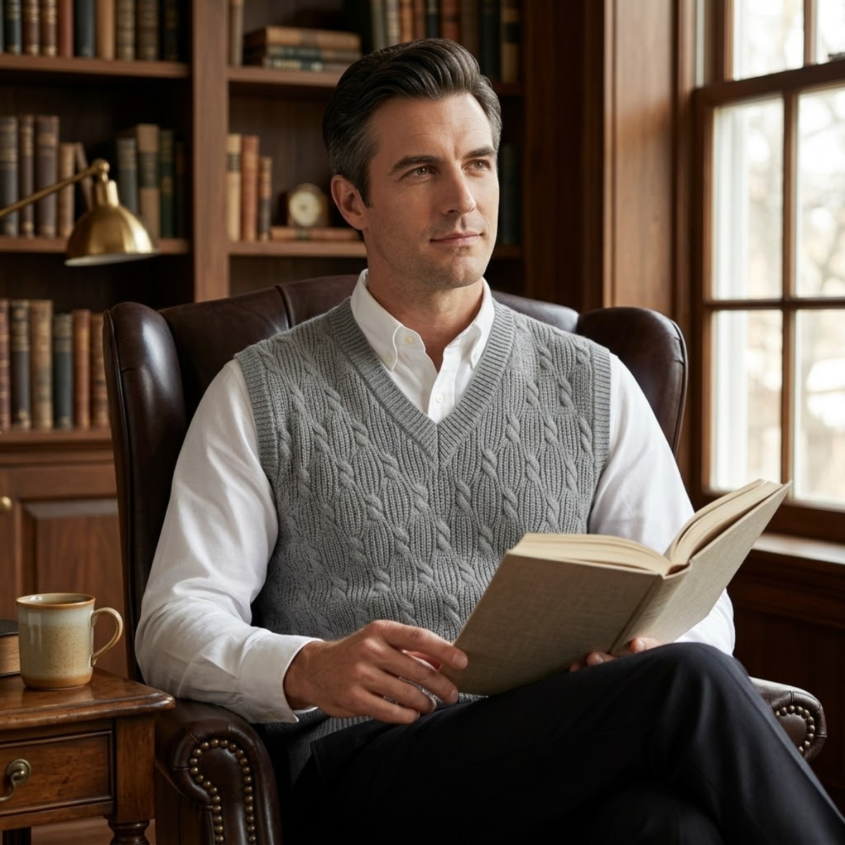 Blake | Men's Cable Knit Sweater Vest Gray V Neck