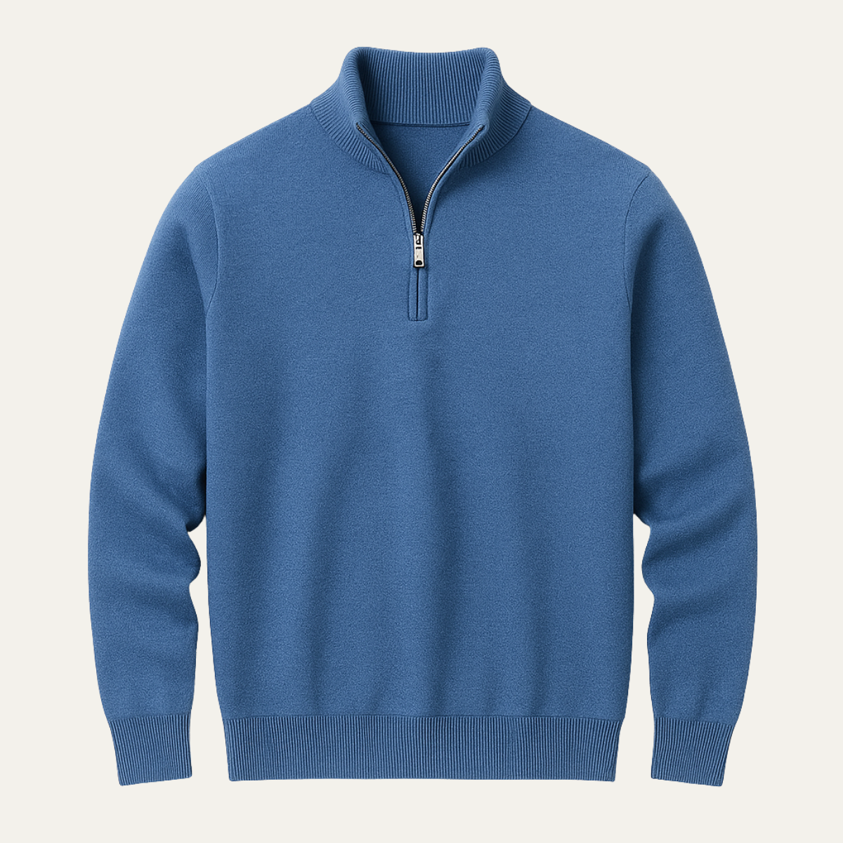 Kai | Men's Quarter Zip Sweater Blue Cotton Knit