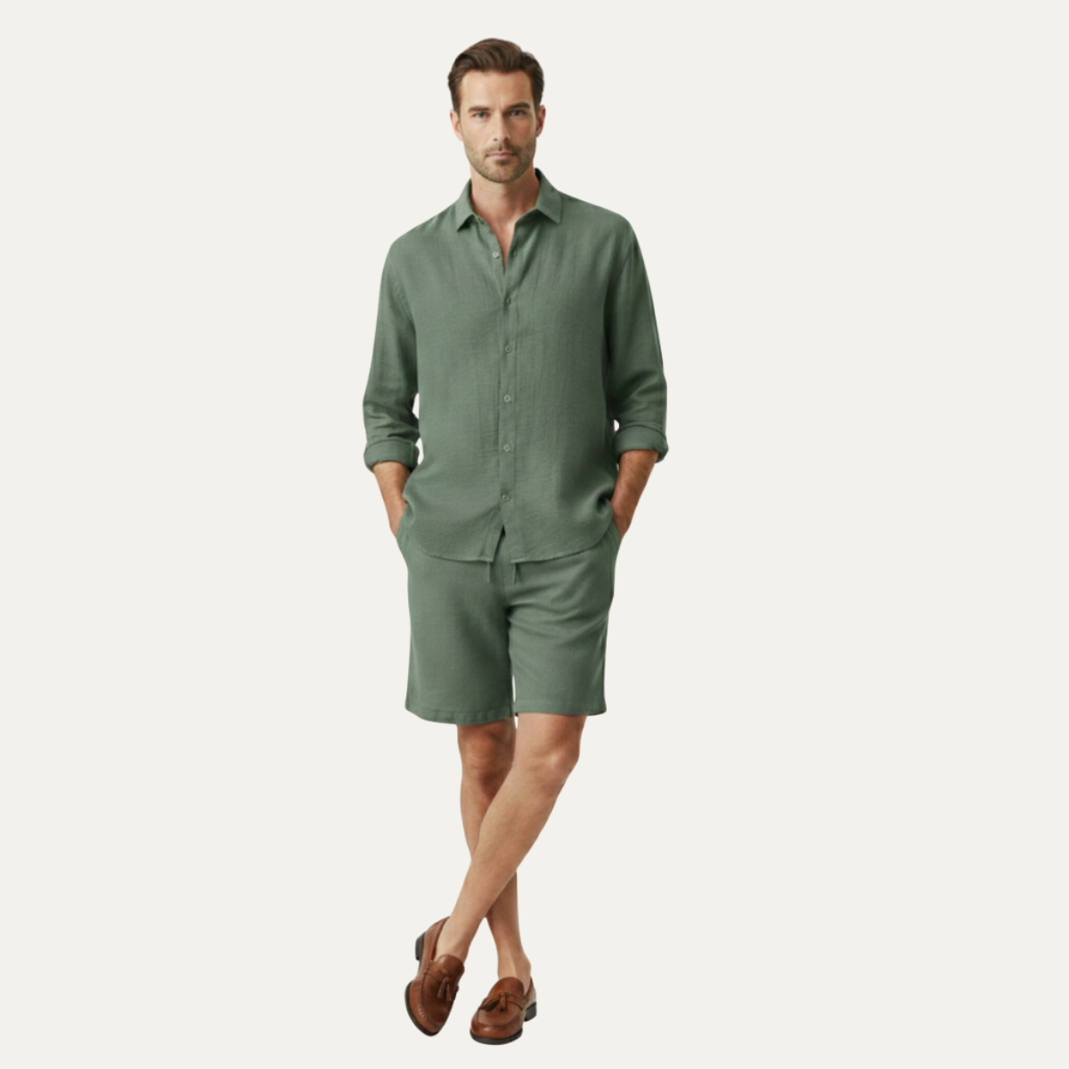 Wade | Men's Relaxed Linen Button Up Shirt Cream