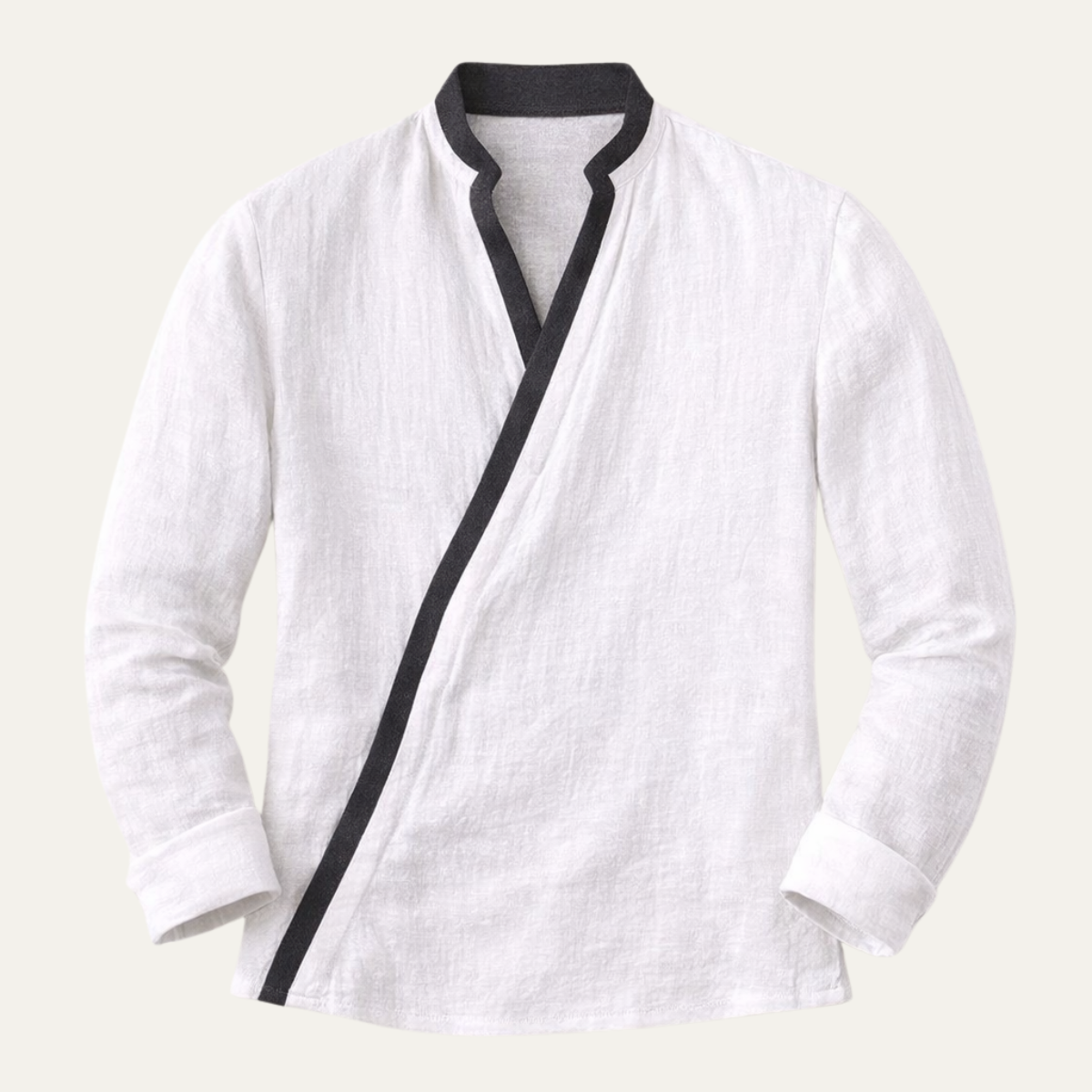 Beau | Men's Lightweight V Neck Cardigan Cream Black Trim