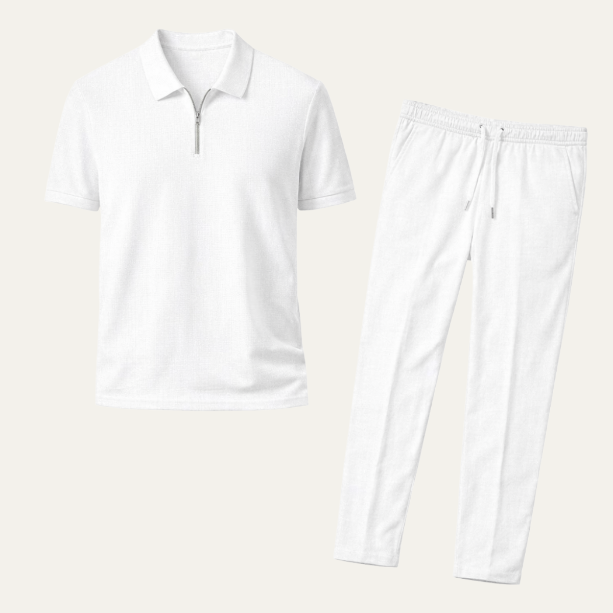 Callum | Men's Sweatsuit White Textured Short Sleeve Polo
