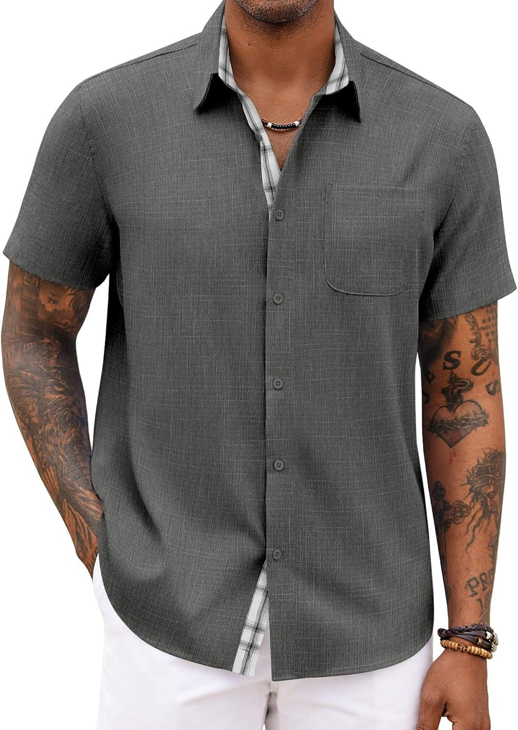 Demi | Men's Linen Shirt Light Blue Short Sleeve Button Down