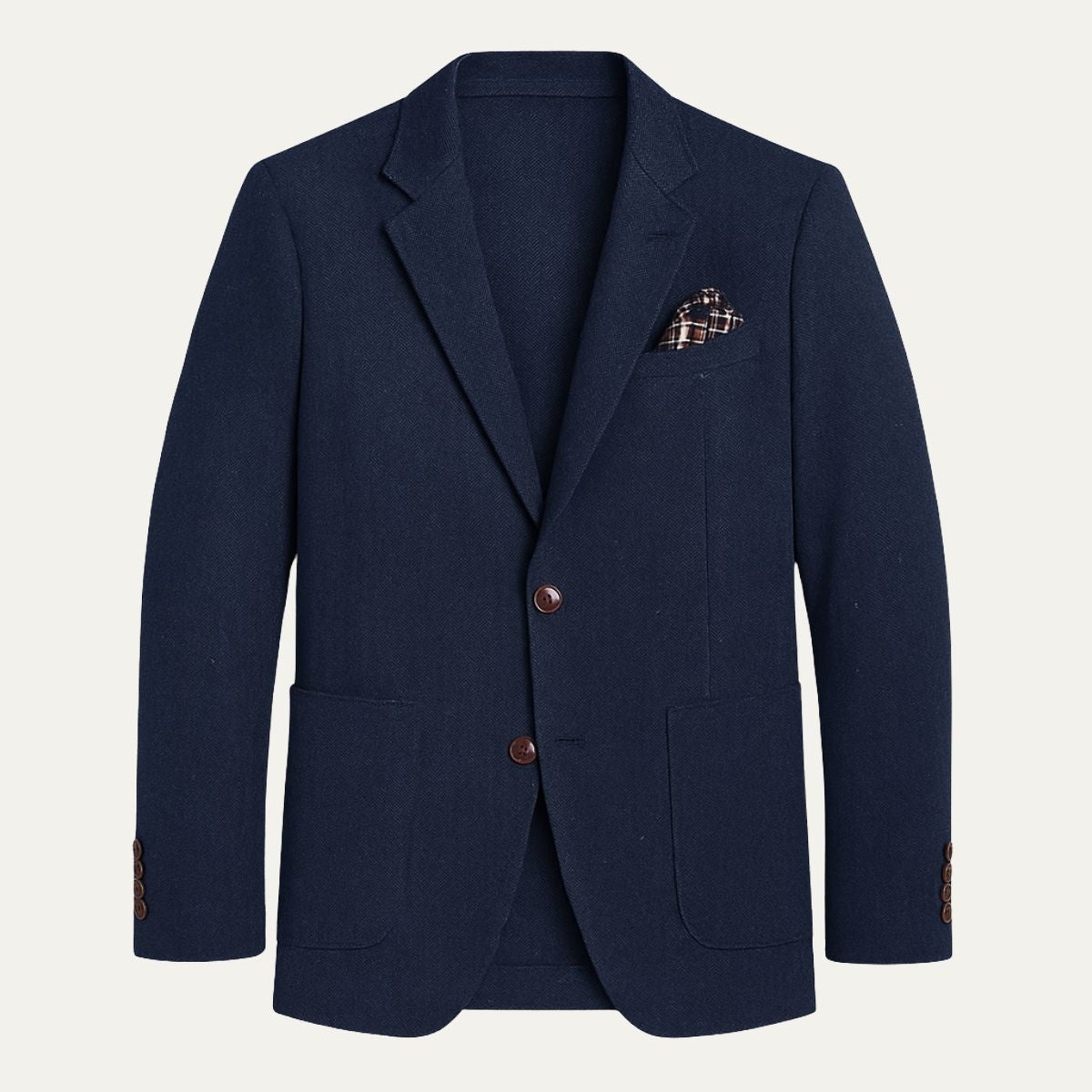 Evan | Men's Navy Herringbone Wool Blazer Single Breasted