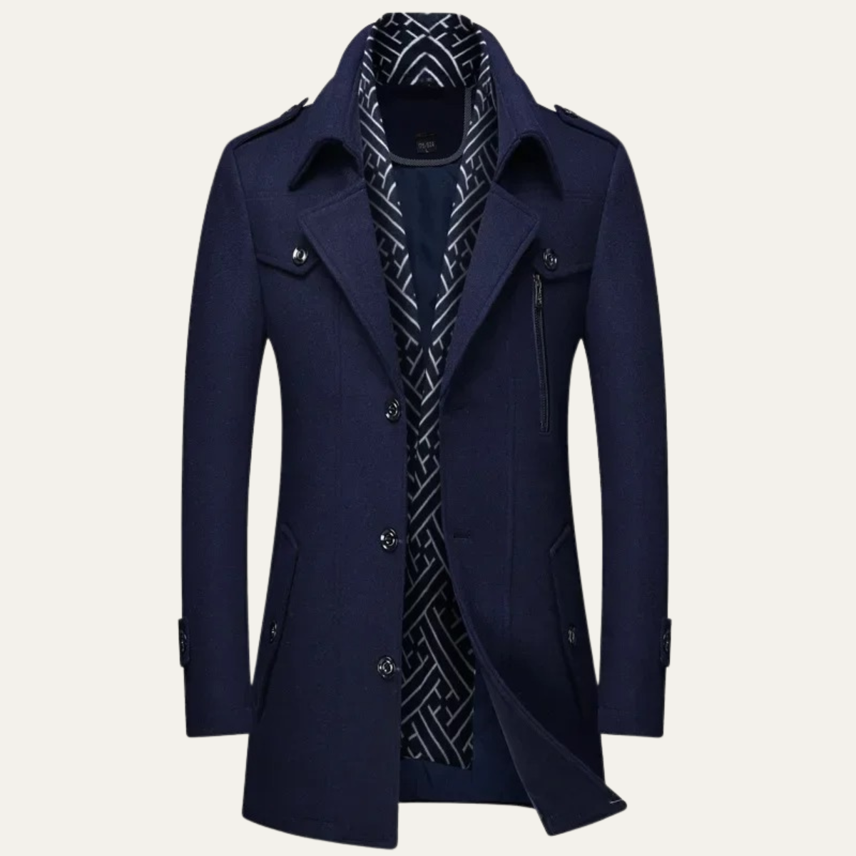 Axel | Men's Navy Wool Blend Trench Coat Lapel Collar