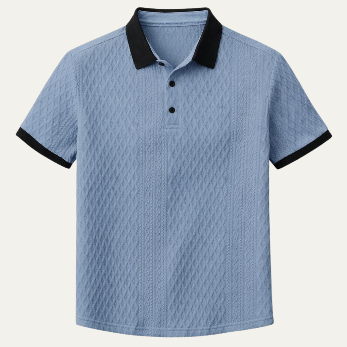 Cole | Men's Textured Polo Shirt Light Blue Contrast Trim