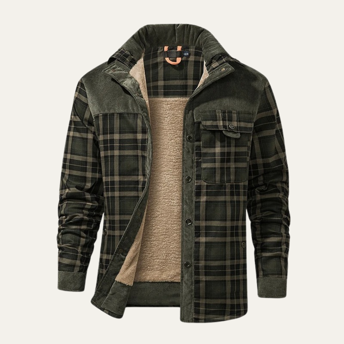 Knox | Men's Flannel Shirt Jacket Olive Plaid Sherpa Lined