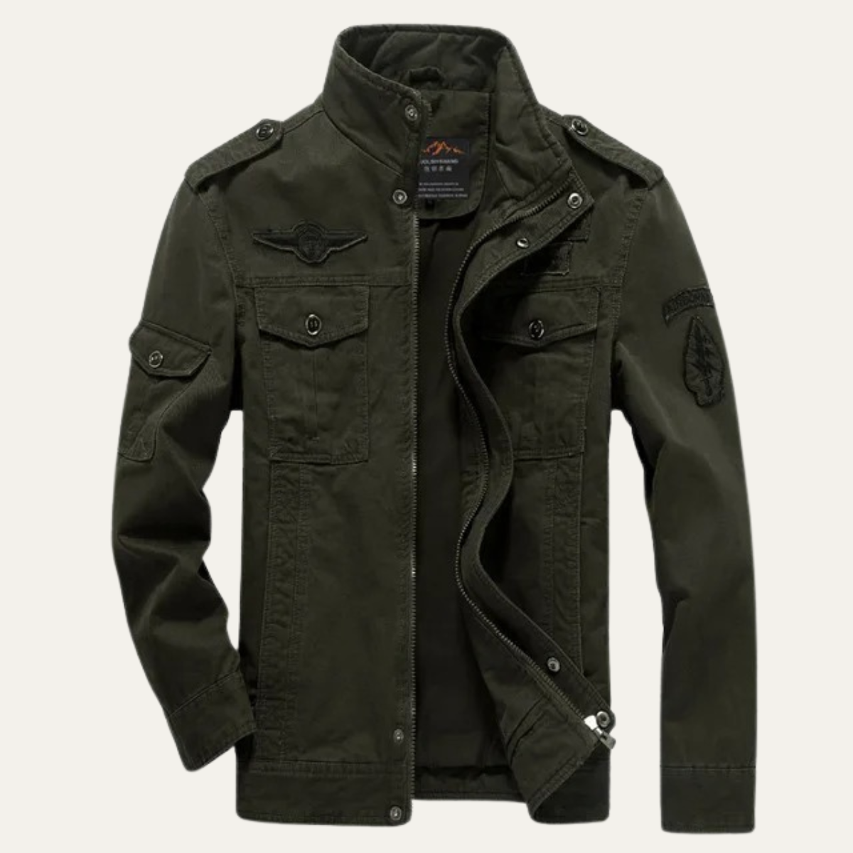 Flint | Men's Military Cargo Jacket Olive Green Stand Collar