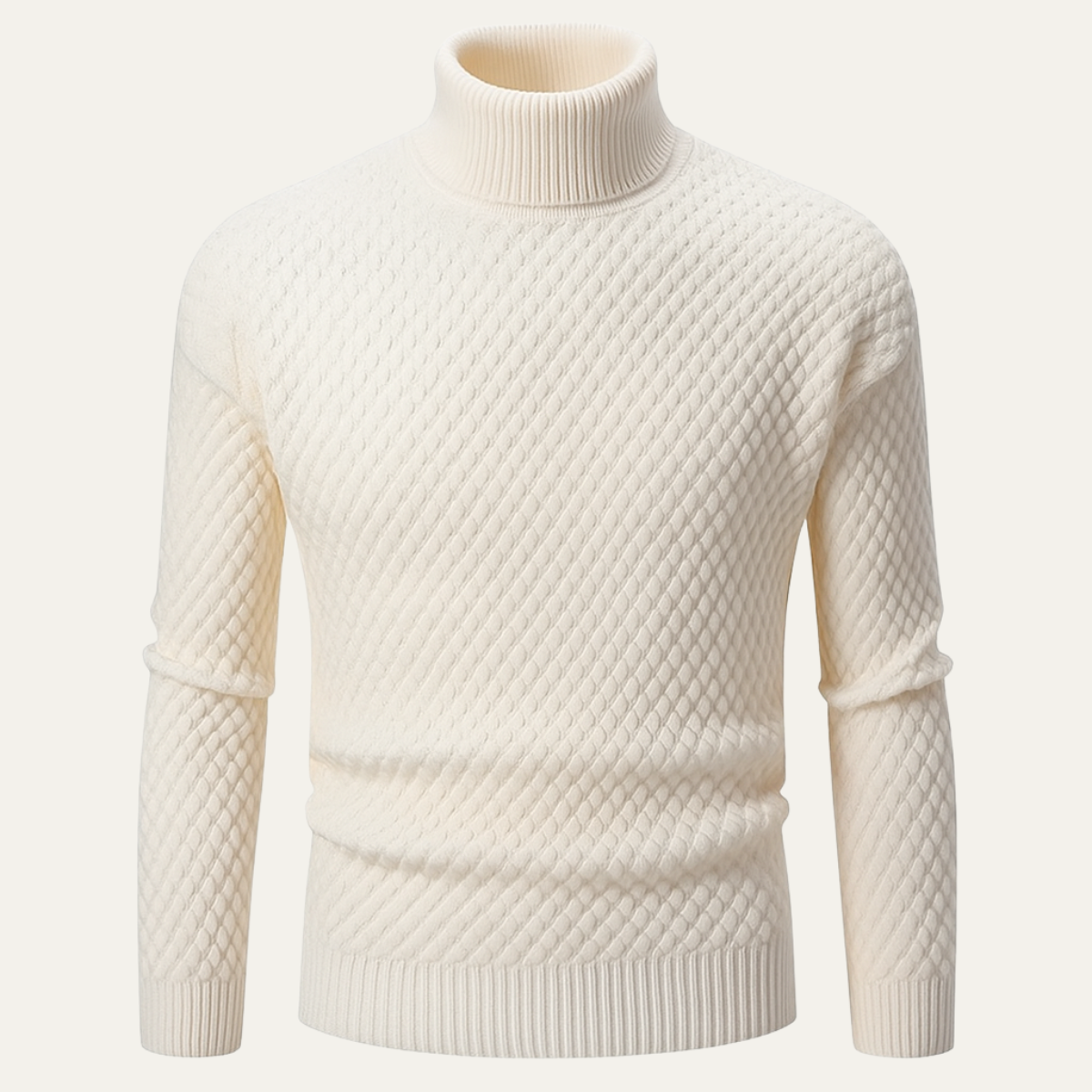 Lars | Men's Cable Knit Turtleneck Sweater Cream