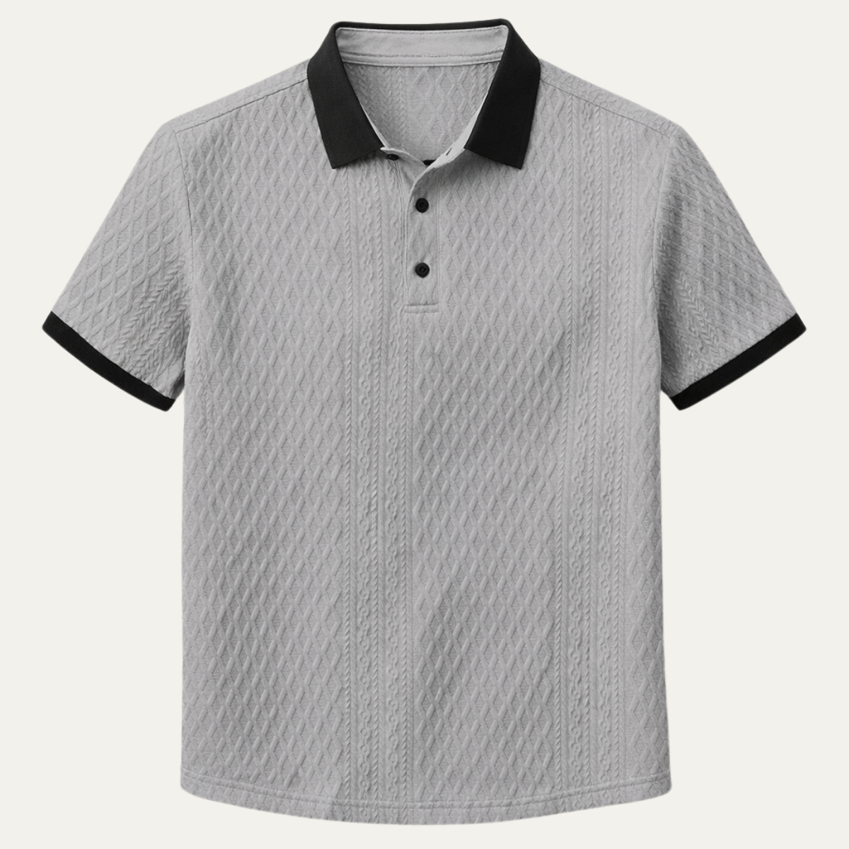 Bram | Men's Casual Textured Polo Shirt Gray Black Trim