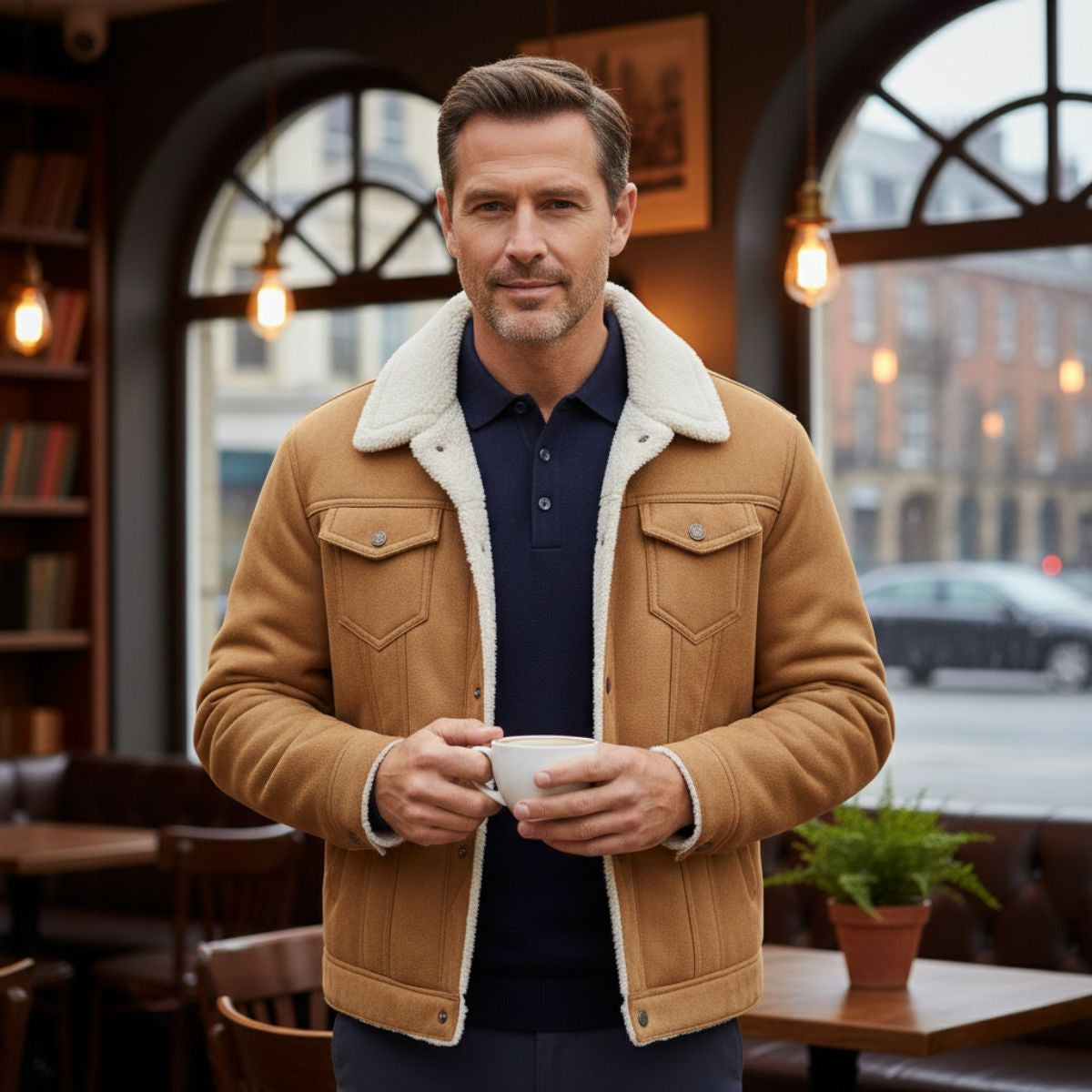 Rhys | Men's Sherpa Lined Denim Jacket Brown