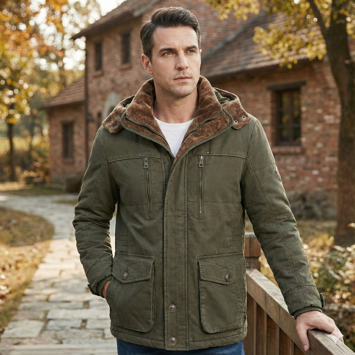 Arden | Men's Utility Jacket Olive Green Sherpa Lined