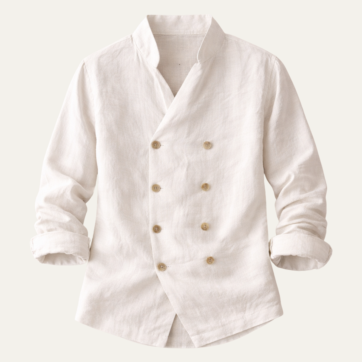 Sage | Men's Double Breasted Linen Shirt Cream Long Sleeve
