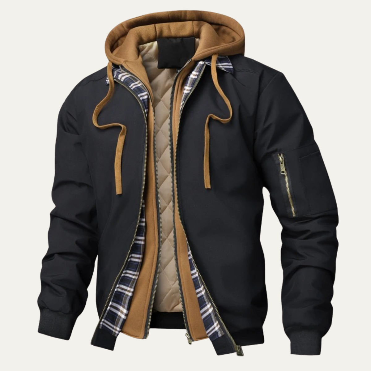 Ezra | Men's Puffer Jacket Black Hooded Quilted Winter Coat