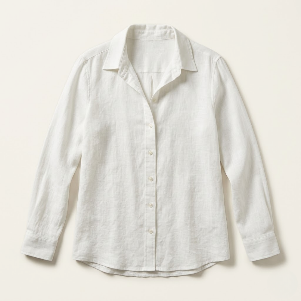 Dama Washington Rosa women's linen button down shirt cream long sleeve - front view