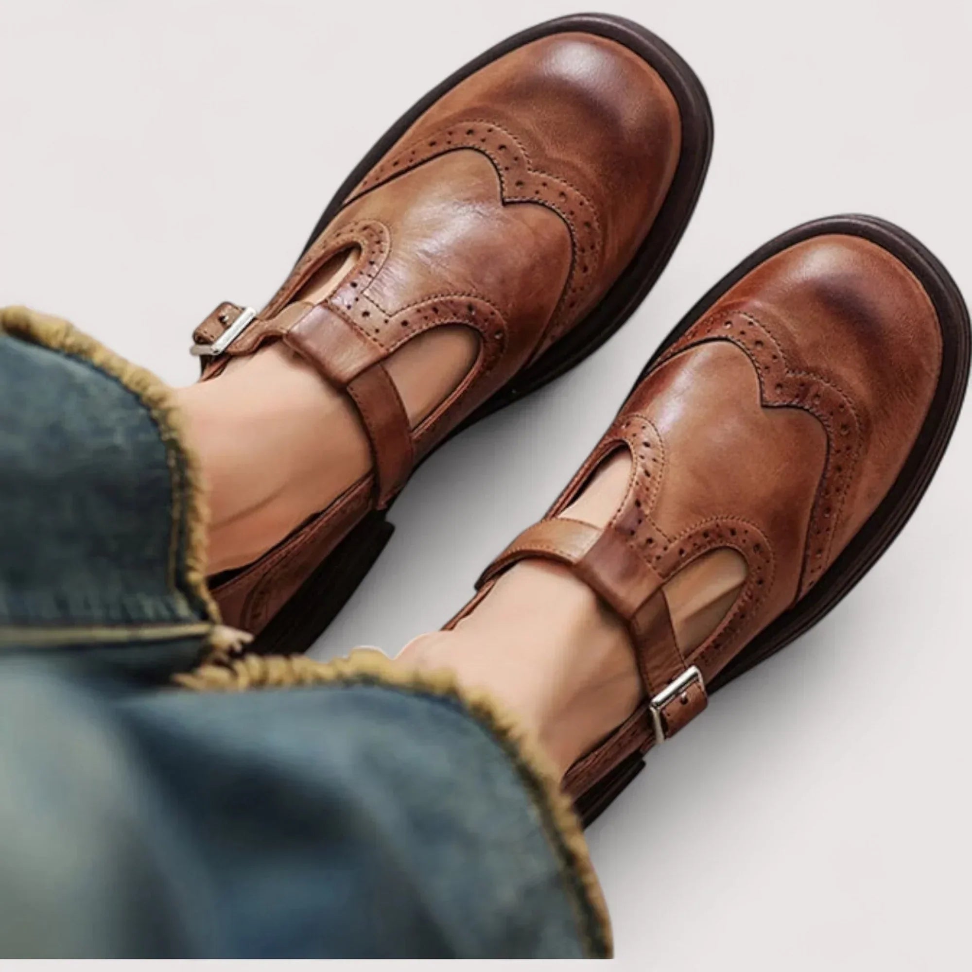 Stella | Women's Brogue Mary Jane Brown Leather Comfort Shoes