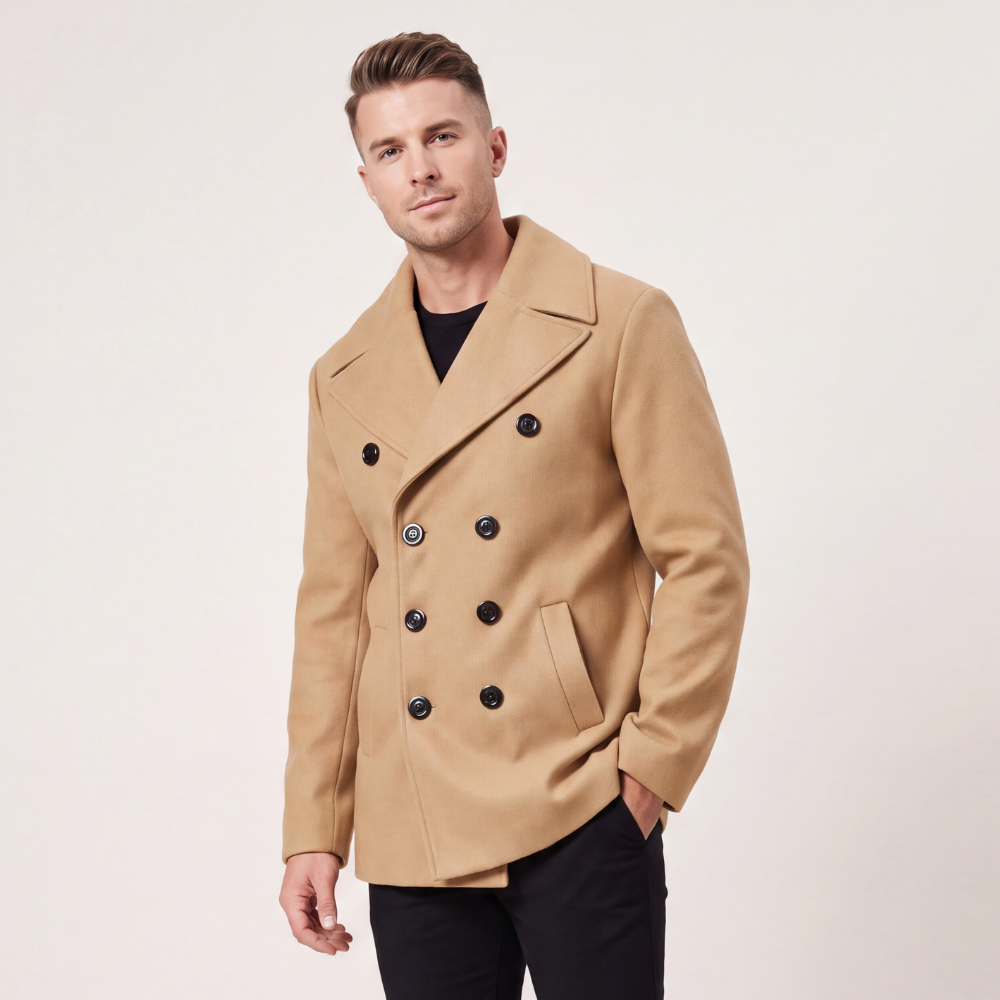 Rhys | Men's Double Breasted Wool Pea Coat Navy