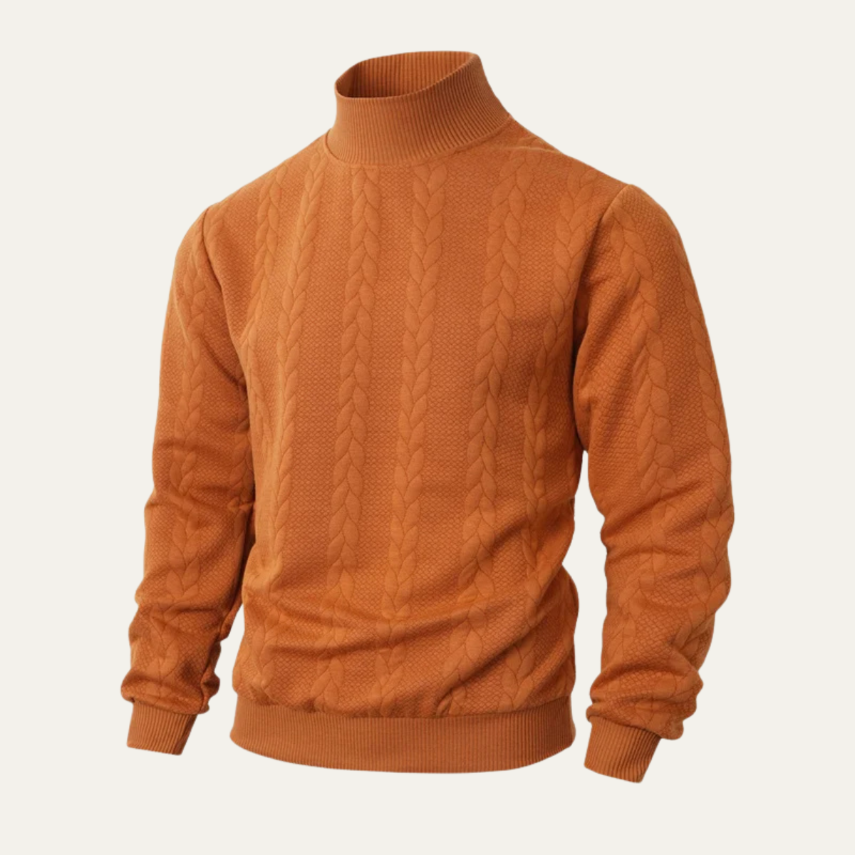 Bram | Men's Cable Knit Turtleneck Sweater Orange
