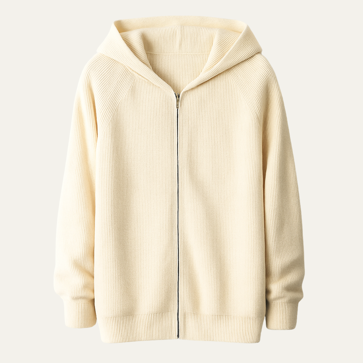 Sage | Men's Zip Up Hoodie Cream Ribbed Knit