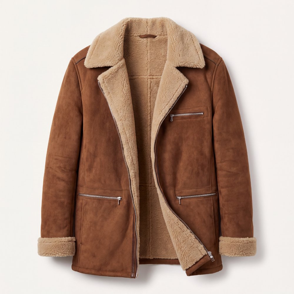 Bram | Men's Sherpa Lined Suede Jacket Brown