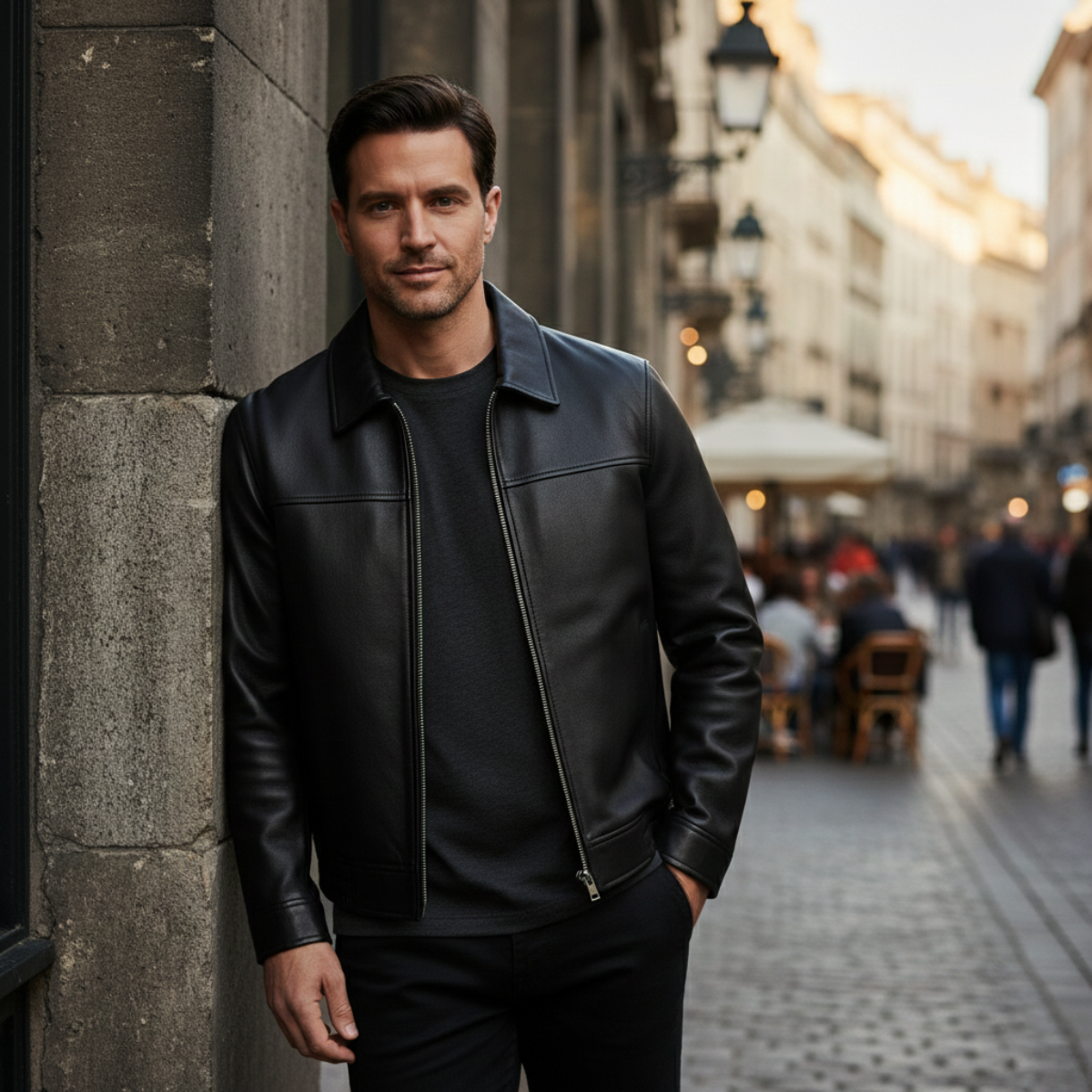 Axel | Men's Classic Leather Bomber Jacket Black