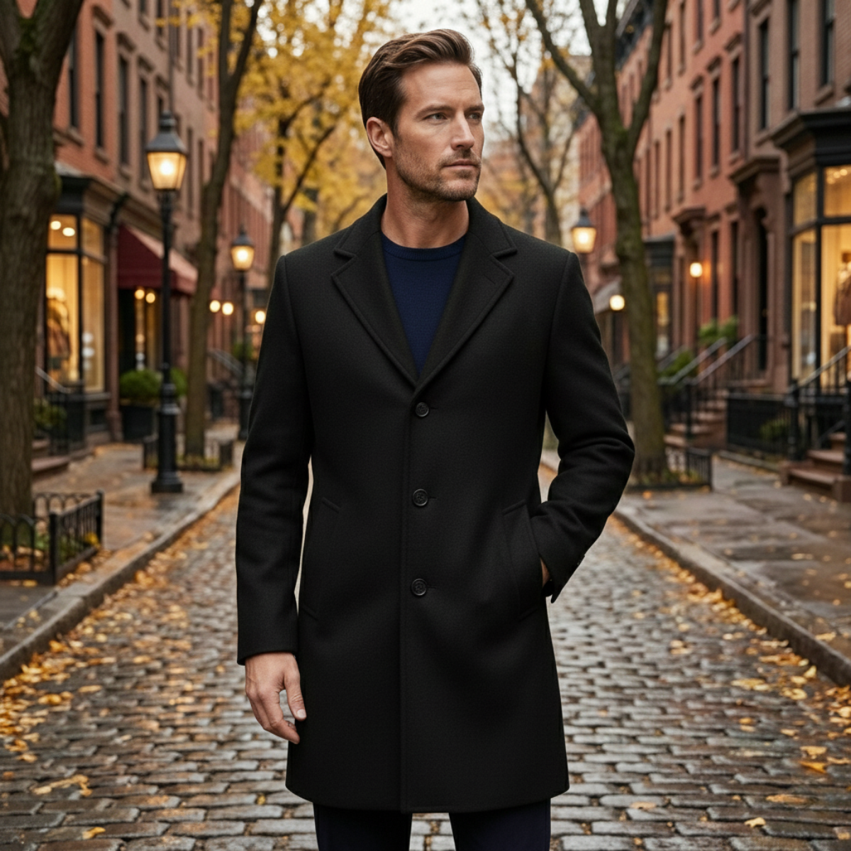 Bram | Men's Double Breasted Wool Blend Overcoat Black