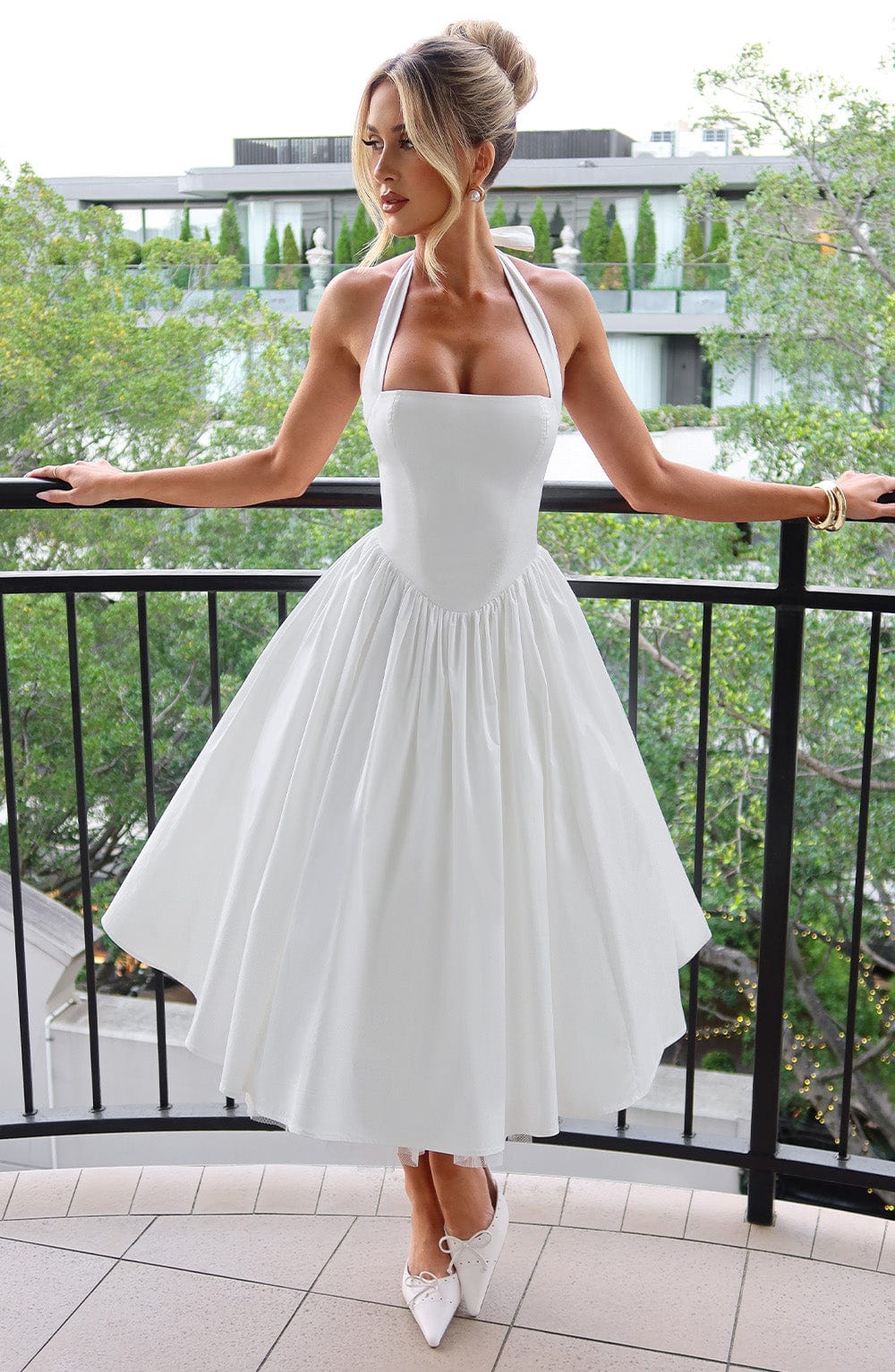 Rue | Women's Halter Midi Dress Cream A Line