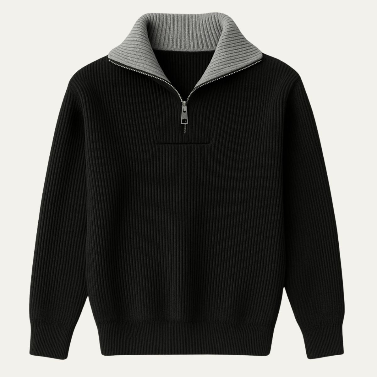 Bram | Men's Quarter Zip Sweater Gray Ribbed Knit