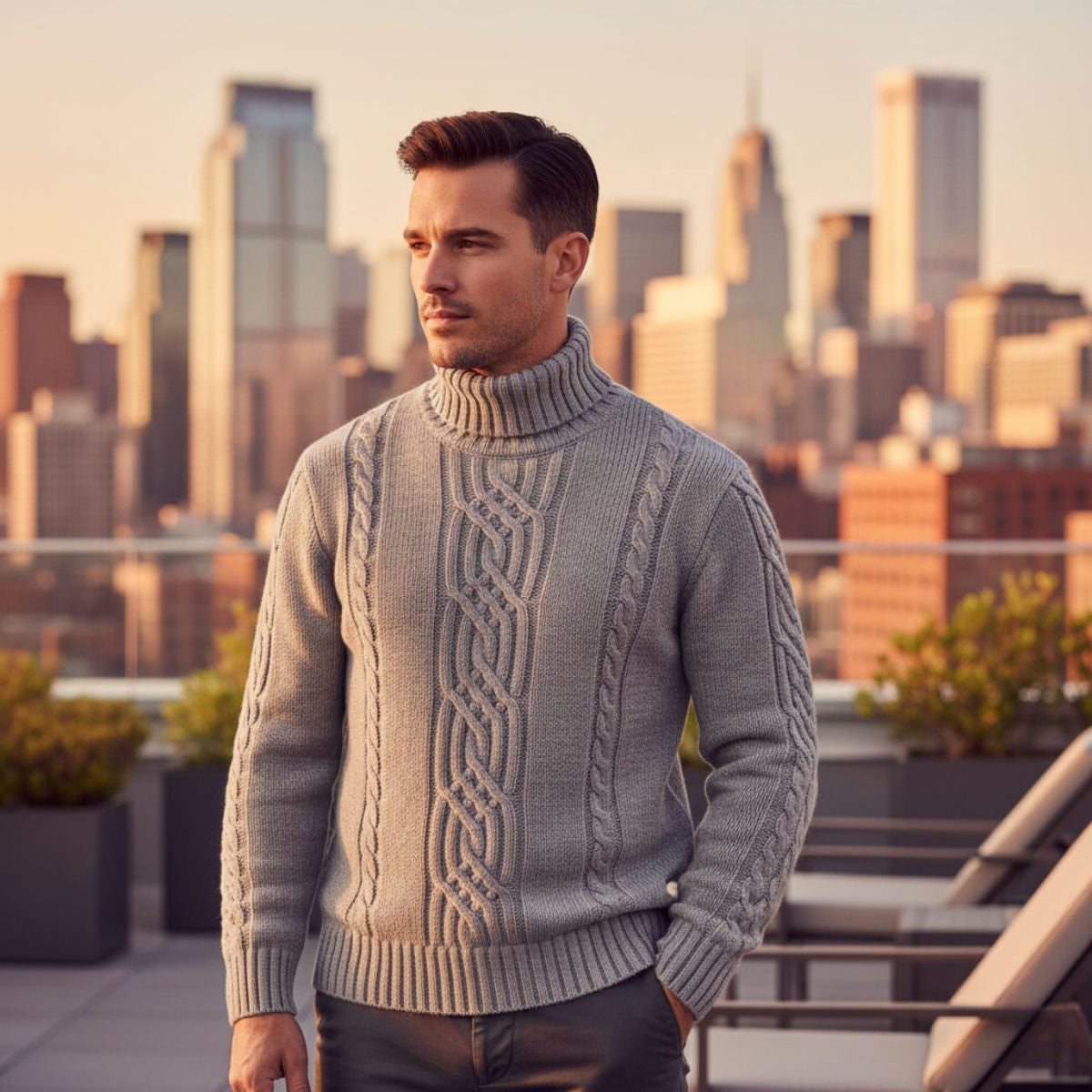 Bram | Men's Cable Knit Turtleneck Sweater Black