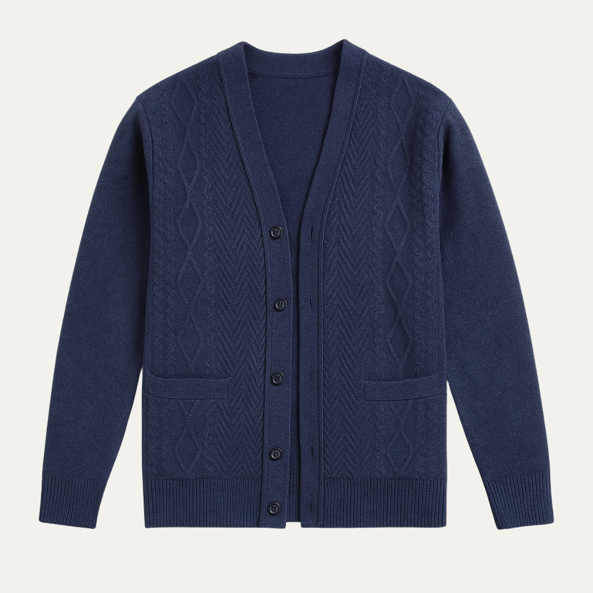 Rhys | Men's Cable Knit Cardigan Navy Button Up Casual