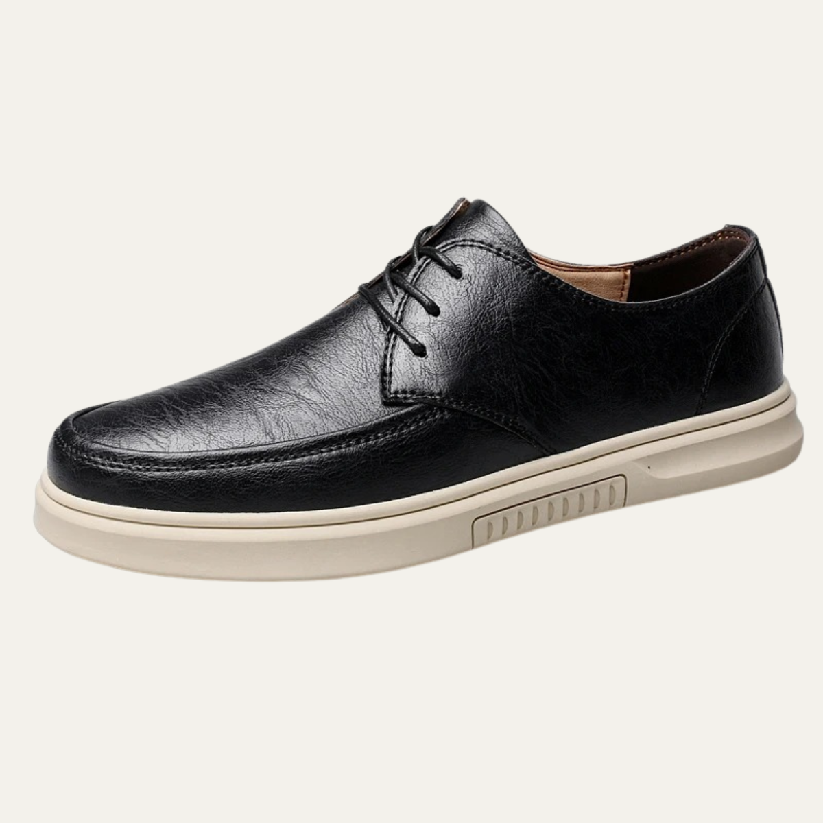 Bram | Men's Leather Lace Up Sneaker Black Cream Sole