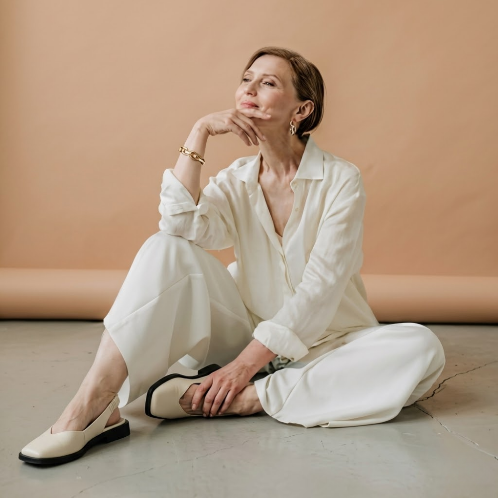 Demi | Women's Square Toe Slingback Sandals Cream