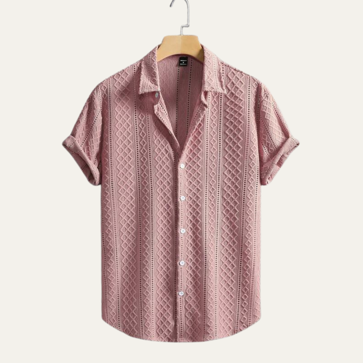 Ash | Men's Casual Textured Button Up Shirt Pink Short Sleeve