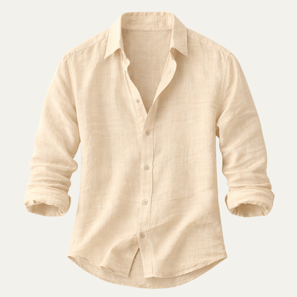 Ezra | Men's Linen Shirt Cream Long Sleeve Button Up