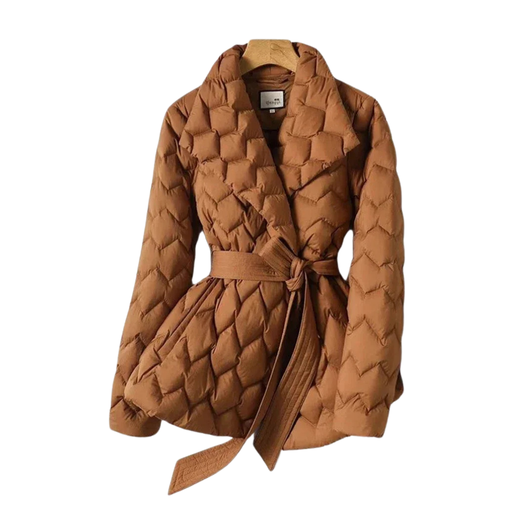 Briar | Women's Quilted Puffer Coat Camel Belted