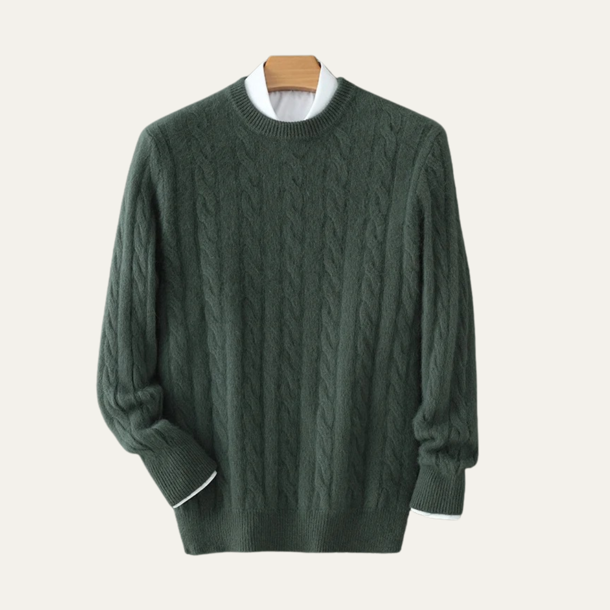Bram | Men's Cable Knit Sweater Green Crew Neck