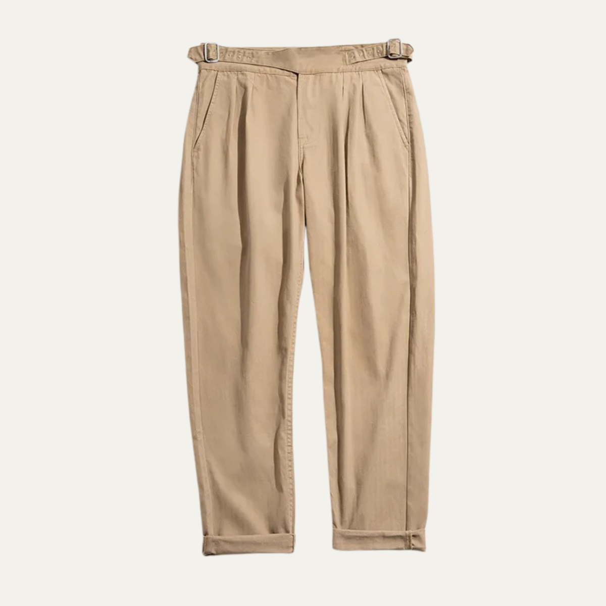 Voss | Men's Pleated Tapered Chinos Beige With Belt