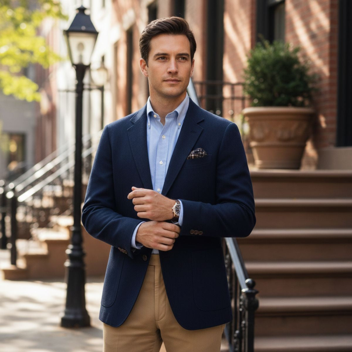 Evan | Men's Navy Herringbone Wool Blazer Single Breasted