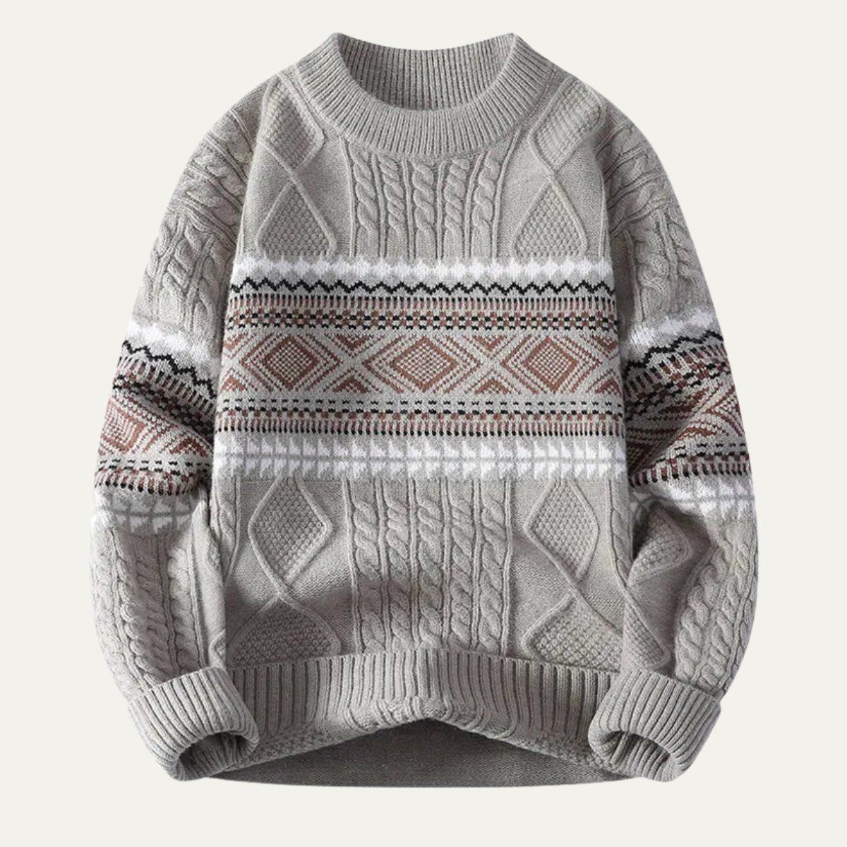 Eli | Men's Crew Neck Sweater Cream Cable Knit Nordic Pattern