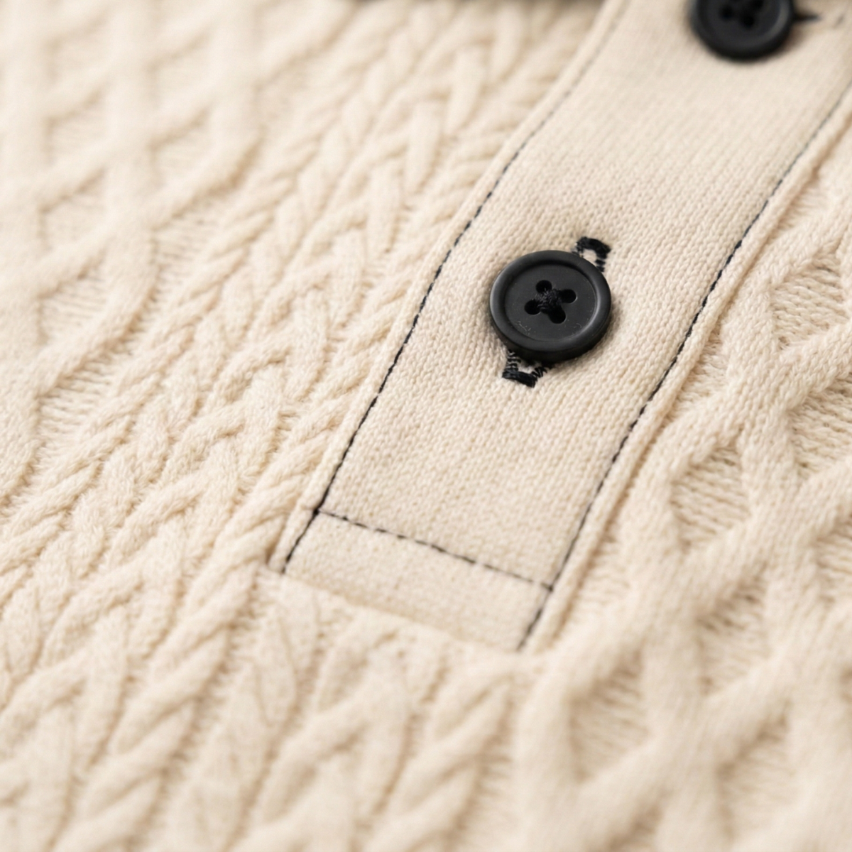 Rhys | Men's Cream Quilted Polo Shirt Black Trim