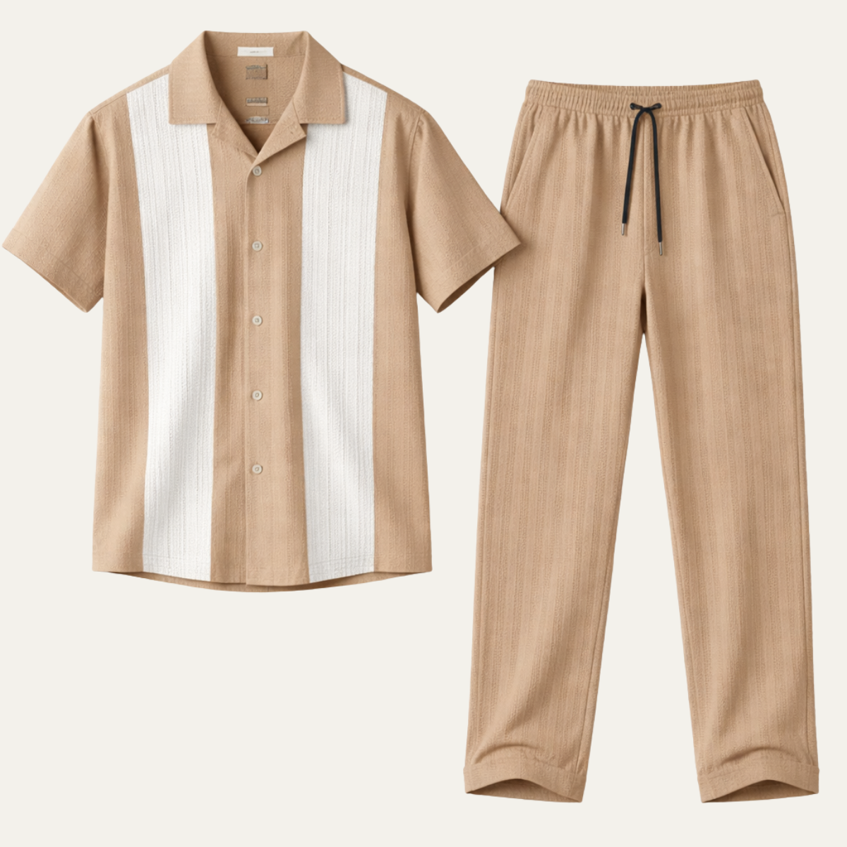 Callum | Men's Casual Striped Shirt Pants Set Beige Cream