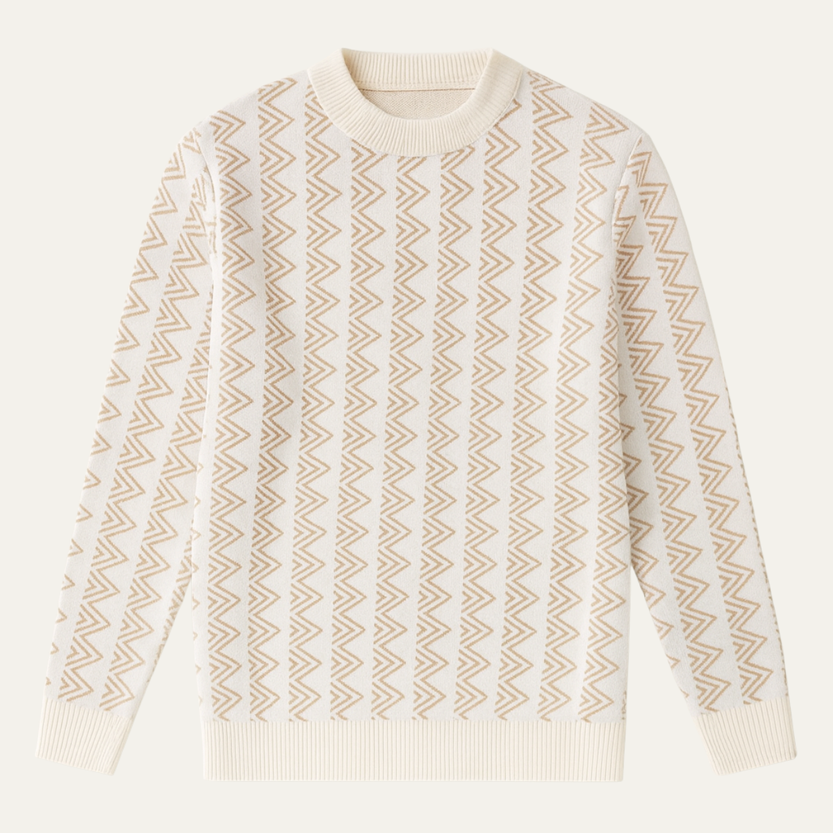 Ash | Men's Geometric Pattern Crew Neck Sweater Cream