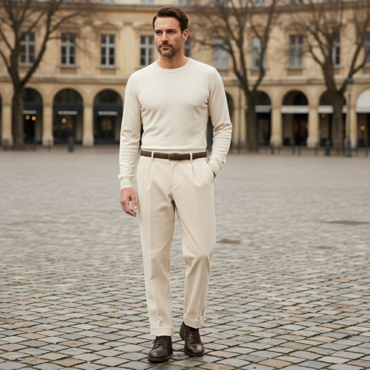 Nash | Men's Smart Casual Pleated Dress Pants Cream