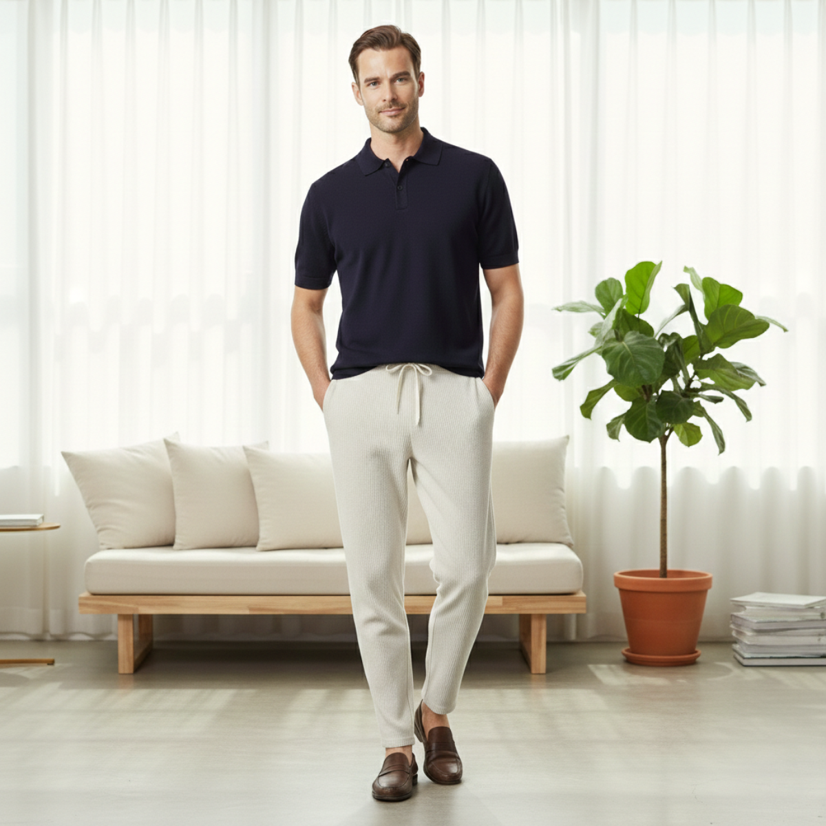 Rhys | Men's Casual Ribbed Lounge Pants Cream