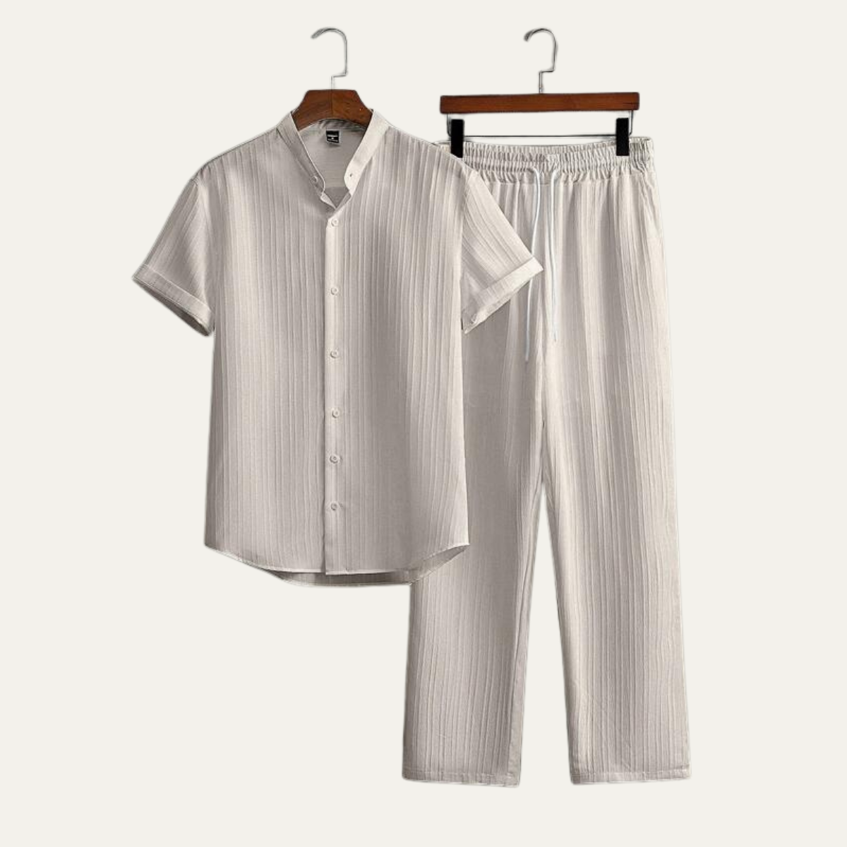 Reid | Men's Linen Set Cream Short Sleeve Shirt And Lounge Pants